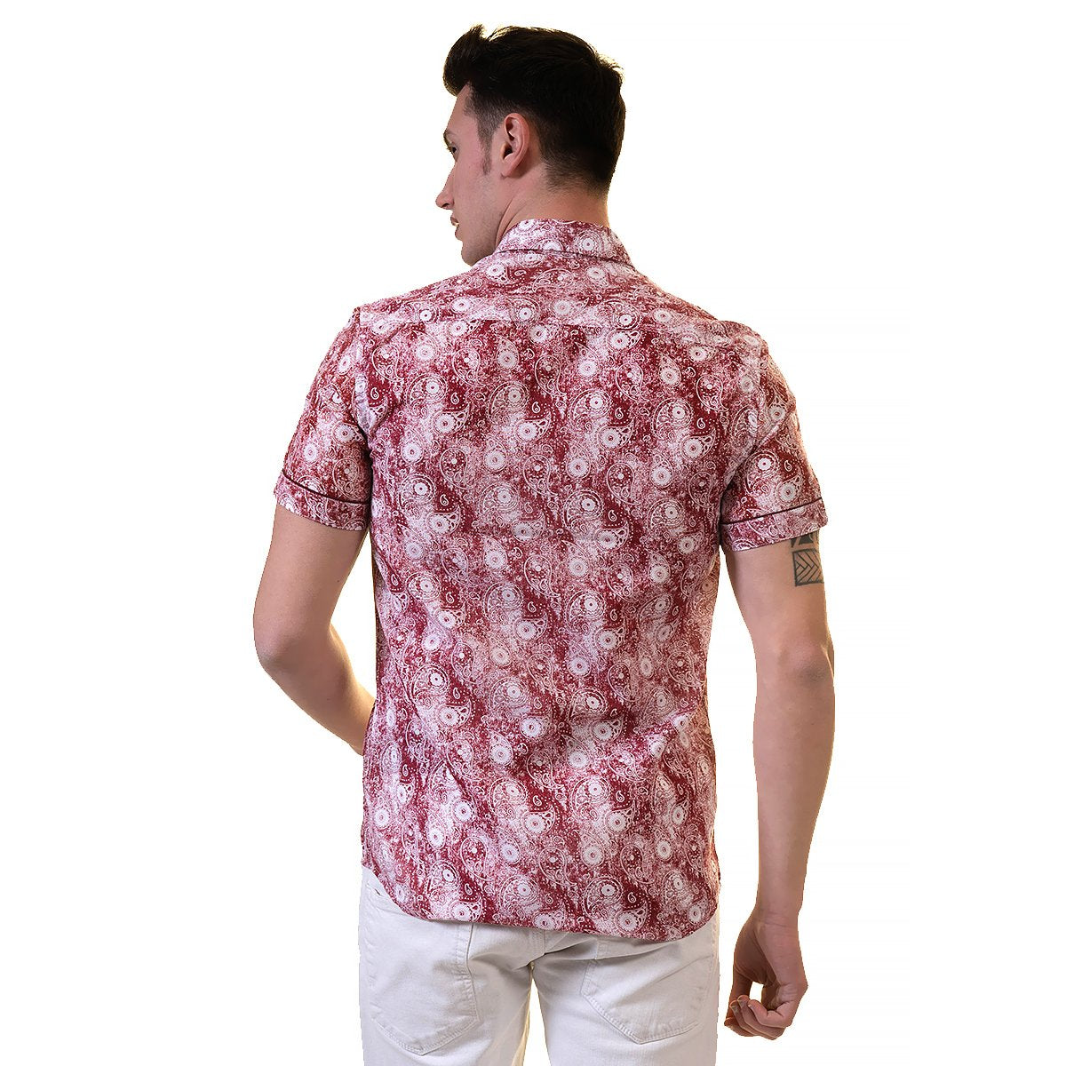 Pink Mens Short Sleeve Button up Shirts - Tailored Slim Fit Cotton