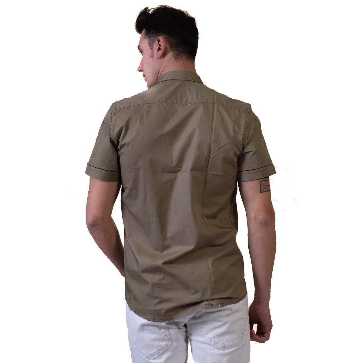 Green Mens Short Sleeve Button up Shirts - Tailored Slim Fit Cotton
