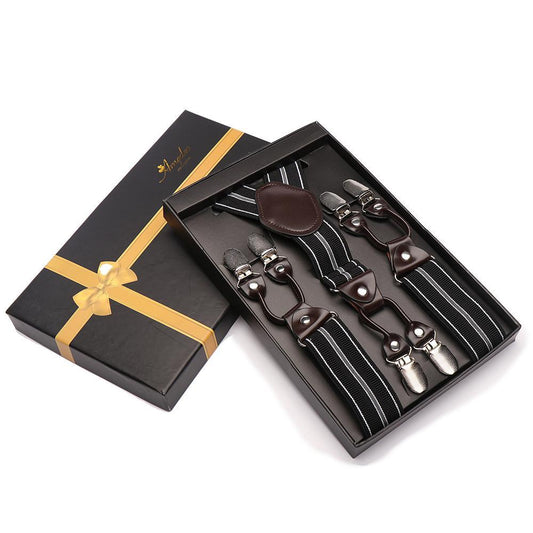 Black Grey Dual Clip On Elastic suspenders for Men - Adjustable Y