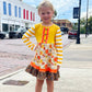 Toddler Girls Autumn Pumpkin Floral Cotton Knit Fall Long Sleeve Dress