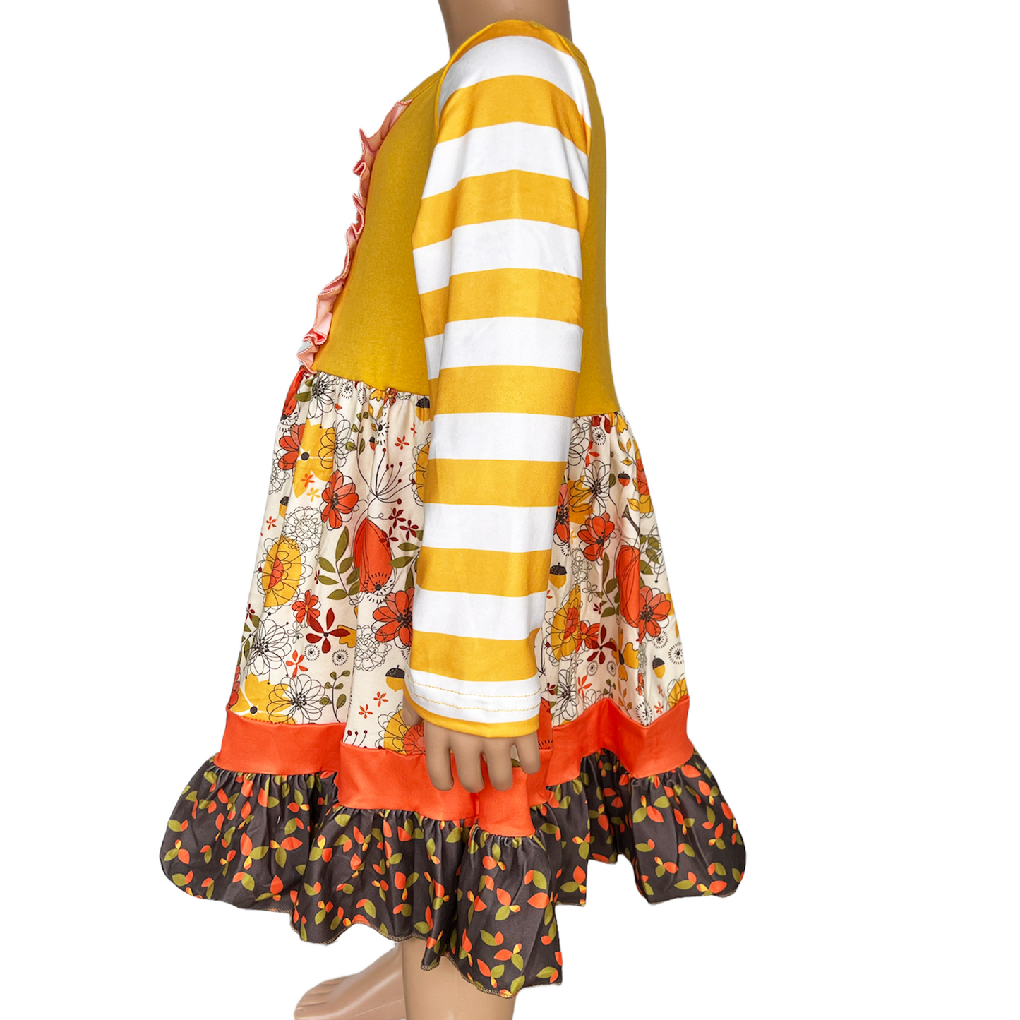 Toddler Girls Autumn Pumpkin Floral Cotton Knit Fall Long Sleeve Dress