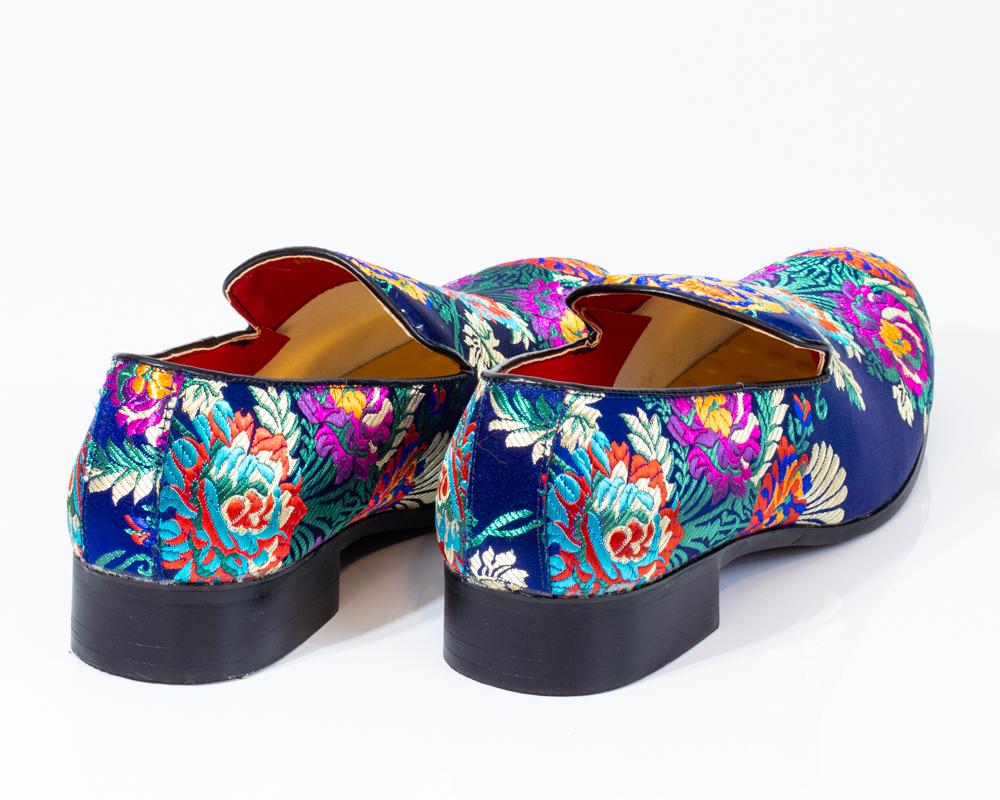 Premium Blue Multicolor Floral Loafers for men designer slip on casual