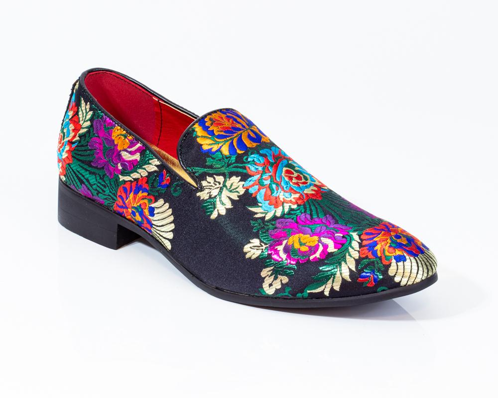 Premium Black Multicolor Floral Loafers for men designer slip on