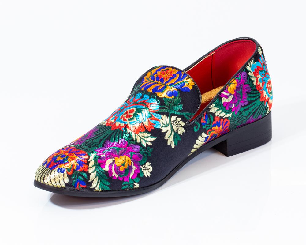 Premium Black Multicolor Floral Loafers for men designer slip on