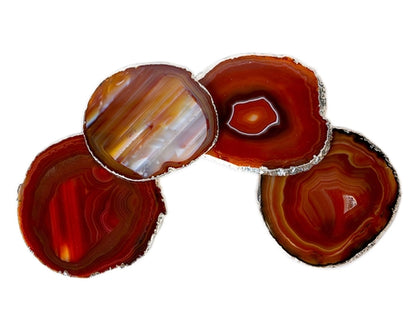 Agate Coasters with Silver Trim, Set of 4