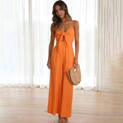 Lace-Up Hollow Out Wide-Leg Jumpsuit for Summer