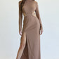 Sleek Chain-Belt Slit Dress