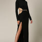 Long Sleeve Ribbed Maxi Dress with High-Neck & Cutout waist
