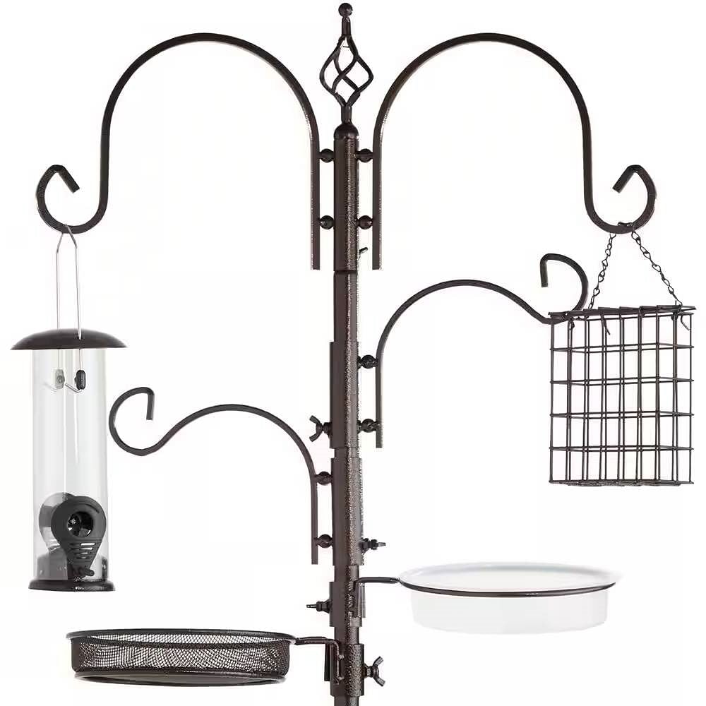 Complete Bird Feeder Set with Bronze Metal Stand Suet Water Bowl Tube