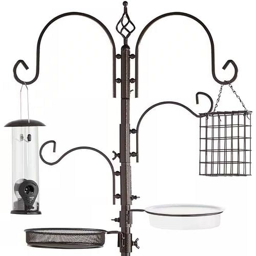 Complete Bird Feeder Set with Bronze Metal Stand Suet Water Bowl Tube