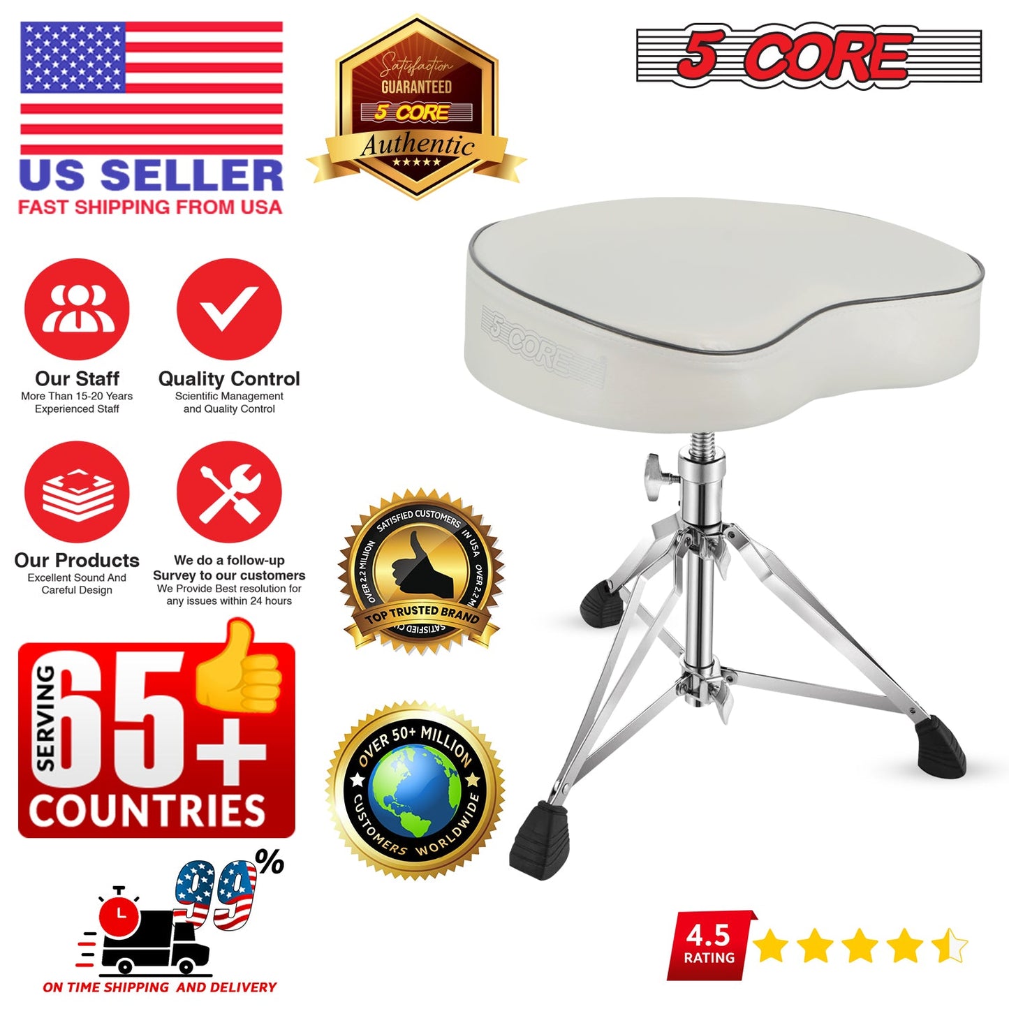 5Core Drum Throne Padded Guitar Stool Saddle Drummer Seat for Adults &