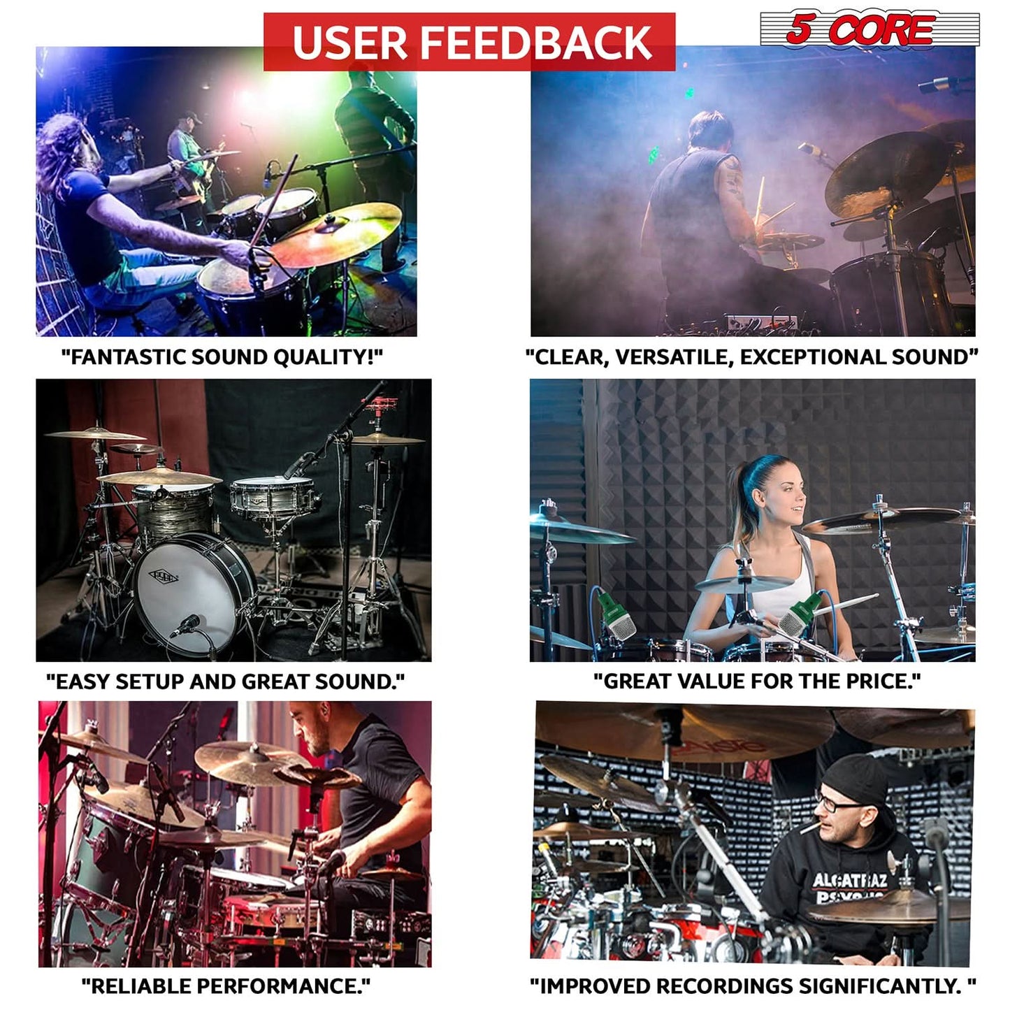 5Core Drum Mic Kit 7 Pcs Kick BassTom Snare Dynamic Microphone