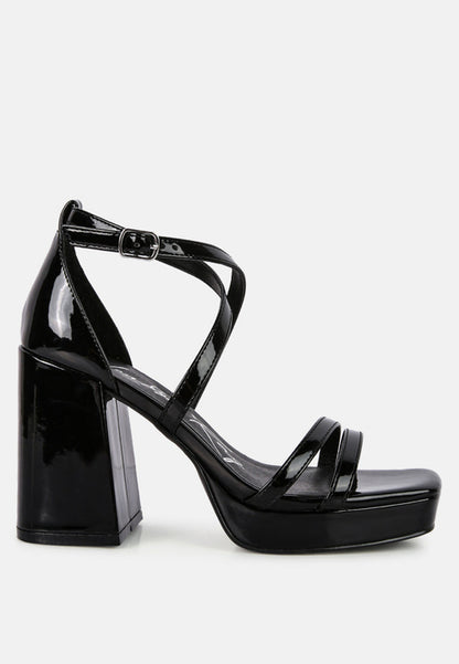 Black Block Heeled Platform Sandals