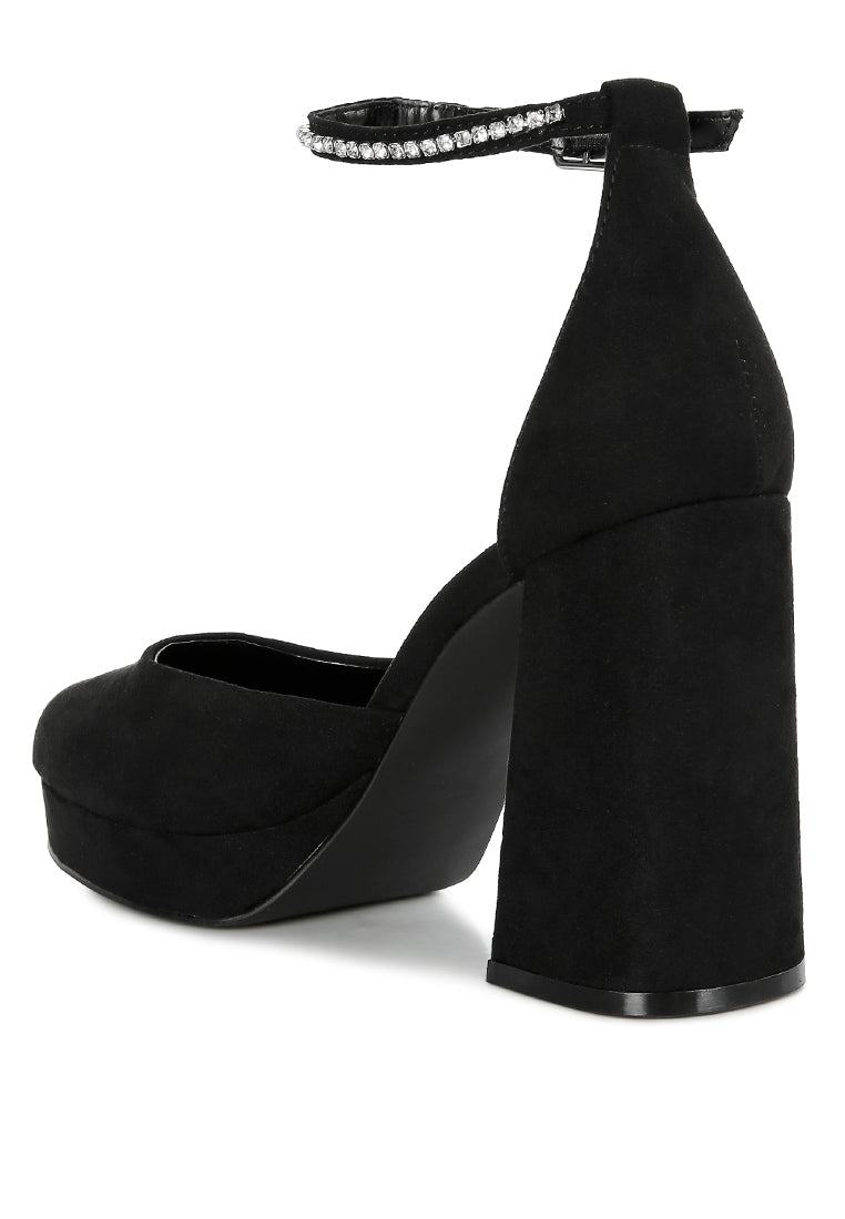 Hettie Satin Rhinestone Embellsihed Strap Platform Heels