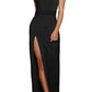 Black Asymmetric One Shoulder Floor Length Party Slit Dress