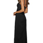 Black Asymmetric One Shoulder Floor Length Party Slit Dress