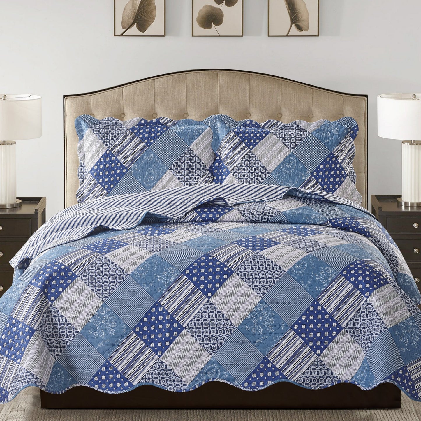 Jennifer 3 Piece Quilt Set - Blue