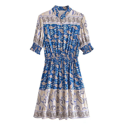 Ruffled Summer Dress Short Sleeve Elastic Waist Summer Dress