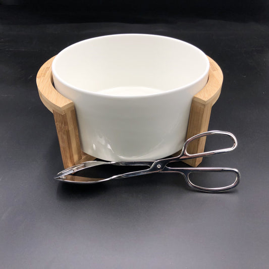 Family Size Large Salad Bowl Set With Serving Tongs And A Bamboo Stand