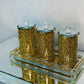 Three Glass Canister Set on a Tray, Gold Crushed Diamond Glass