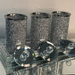 Three Glass Canister Set on a Tray, Silver Crushed Diamond Glass