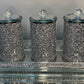 Three Glass Canister Set on a Tray, Silver Crushed Diamond Glass