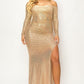 Plus Long Sleeve Off Shoulder Sequin Fabric (metallic) Party Maxi