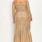 Plus Long Sleeve Off Shoulder Sequin Fabric (metallic) Party Maxi