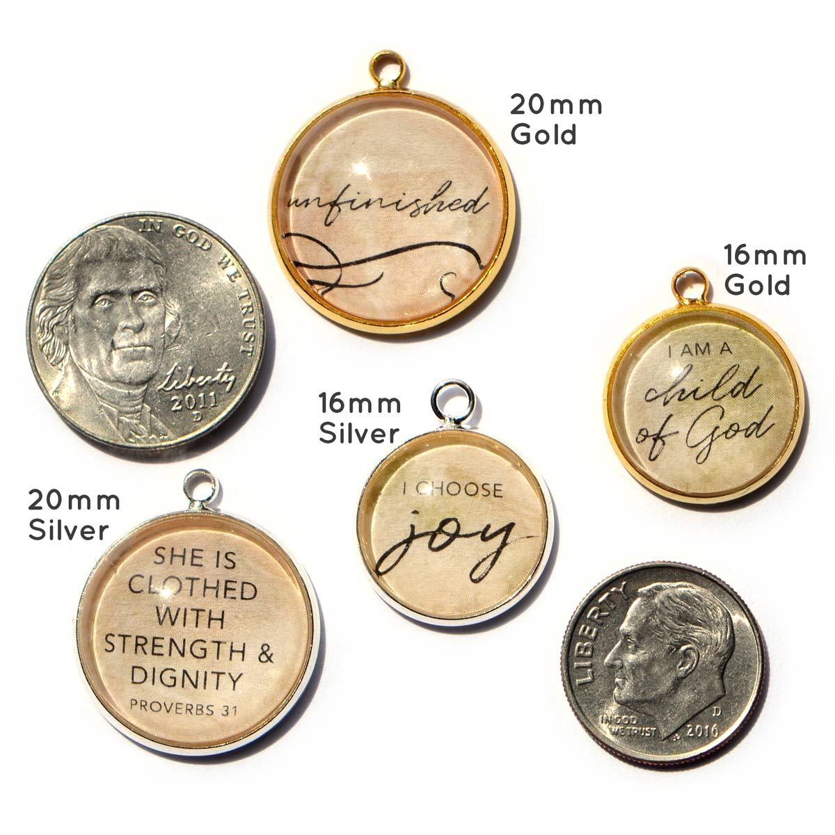 I Choose Joy – Glass Charm for Jewelry Making, 16 or 20mm, Silver,