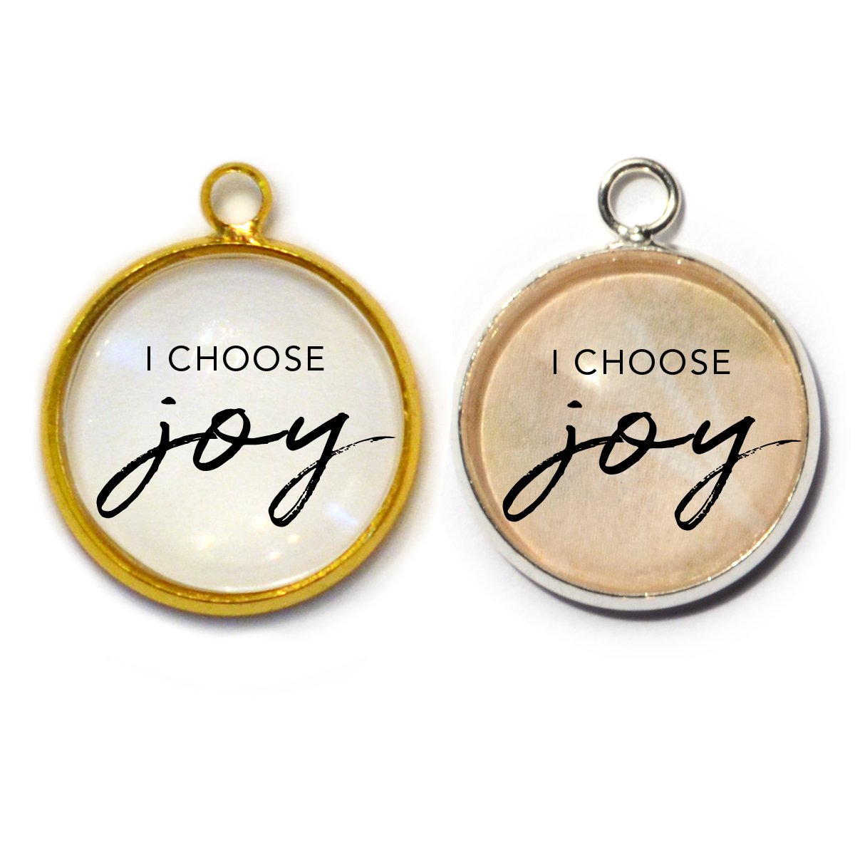 I Choose Joy – Glass Charm for Jewelry Making, 16 or 20mm, Silver,