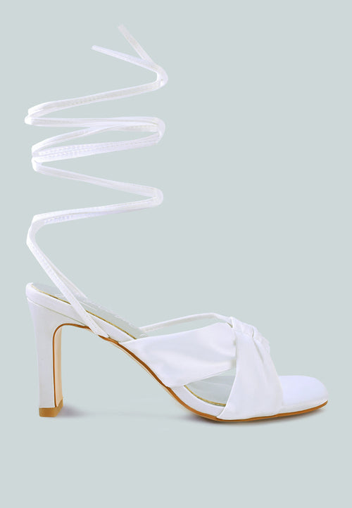 Chasm Satin Ruched Strap Tie Up Sandals