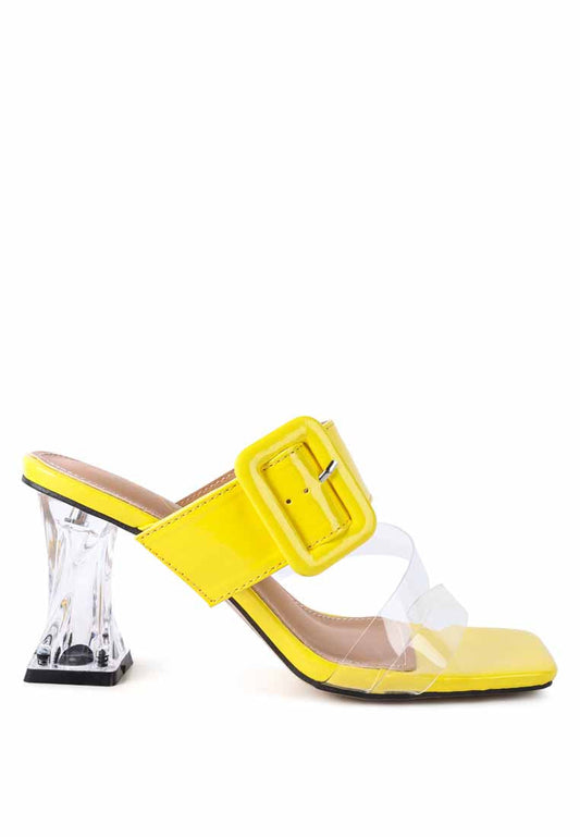 City Girl Buckle Detail Clear Spool Heel Sandals