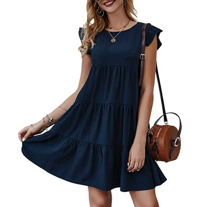 Womens Flowy Dress with Cap Sleeves - Walbiz.com