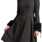 Caroline Dress - Crepe fit & flare dress with faux fur cuffs