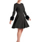 Caroline Dress - Crepe fit & flare dress with faux fur cuffs