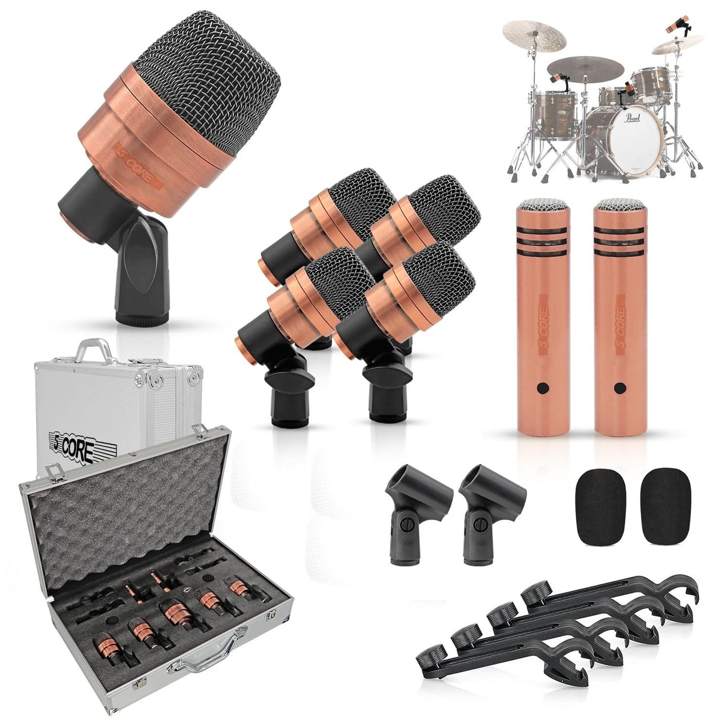 5Core Drum Mic Kit 7 Pcs Kick Bass Tom Snare Dynamic Microphone