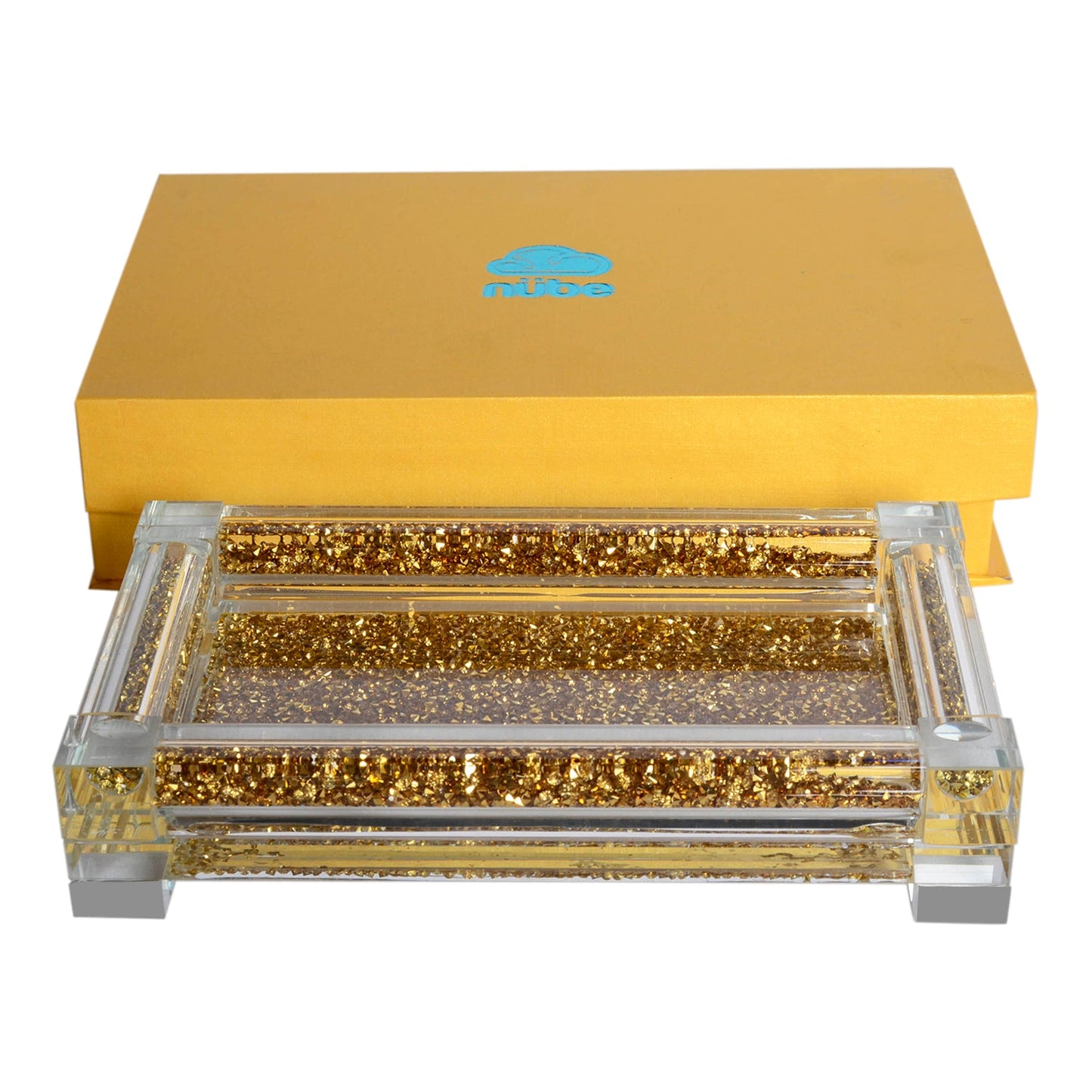 Gold Crushed Diamond Glass Tray in Gift Box