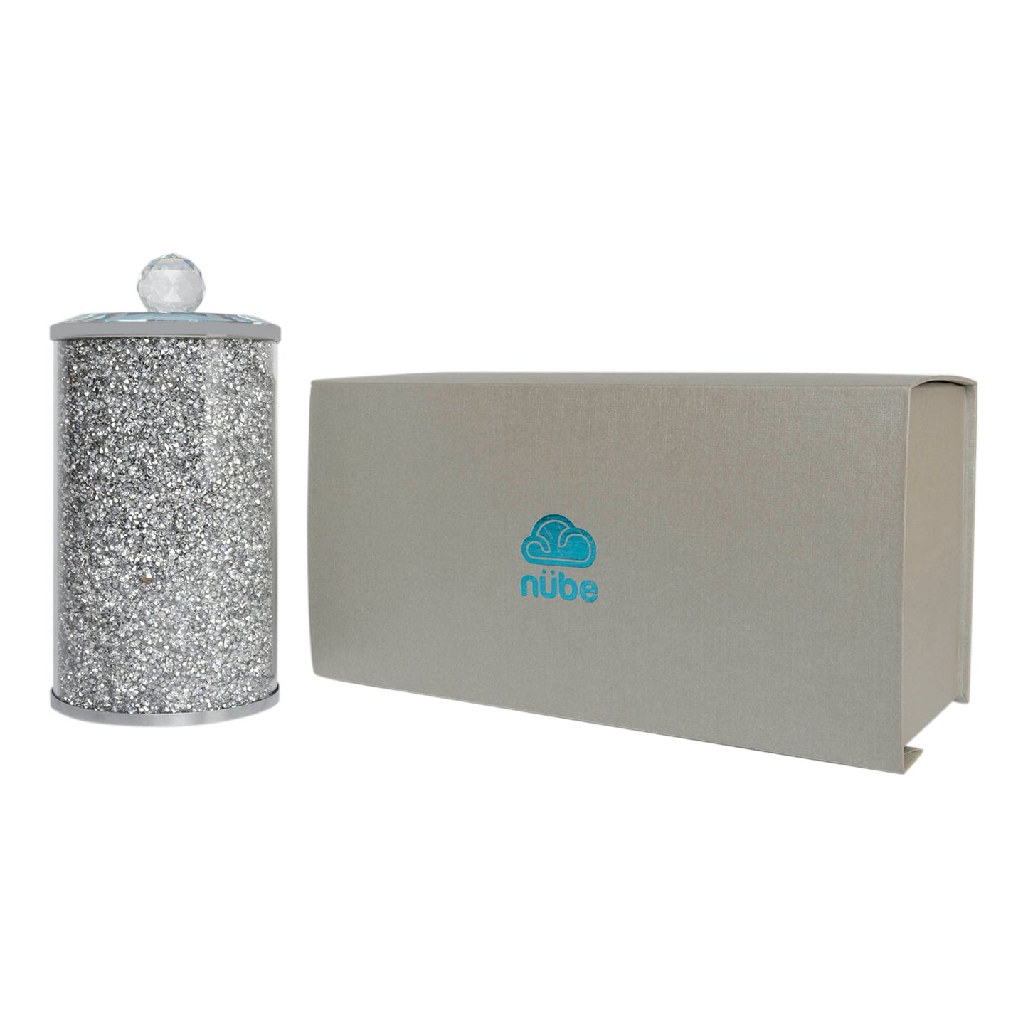 Silver Crushed Diamond Glass Canister in Gift Box