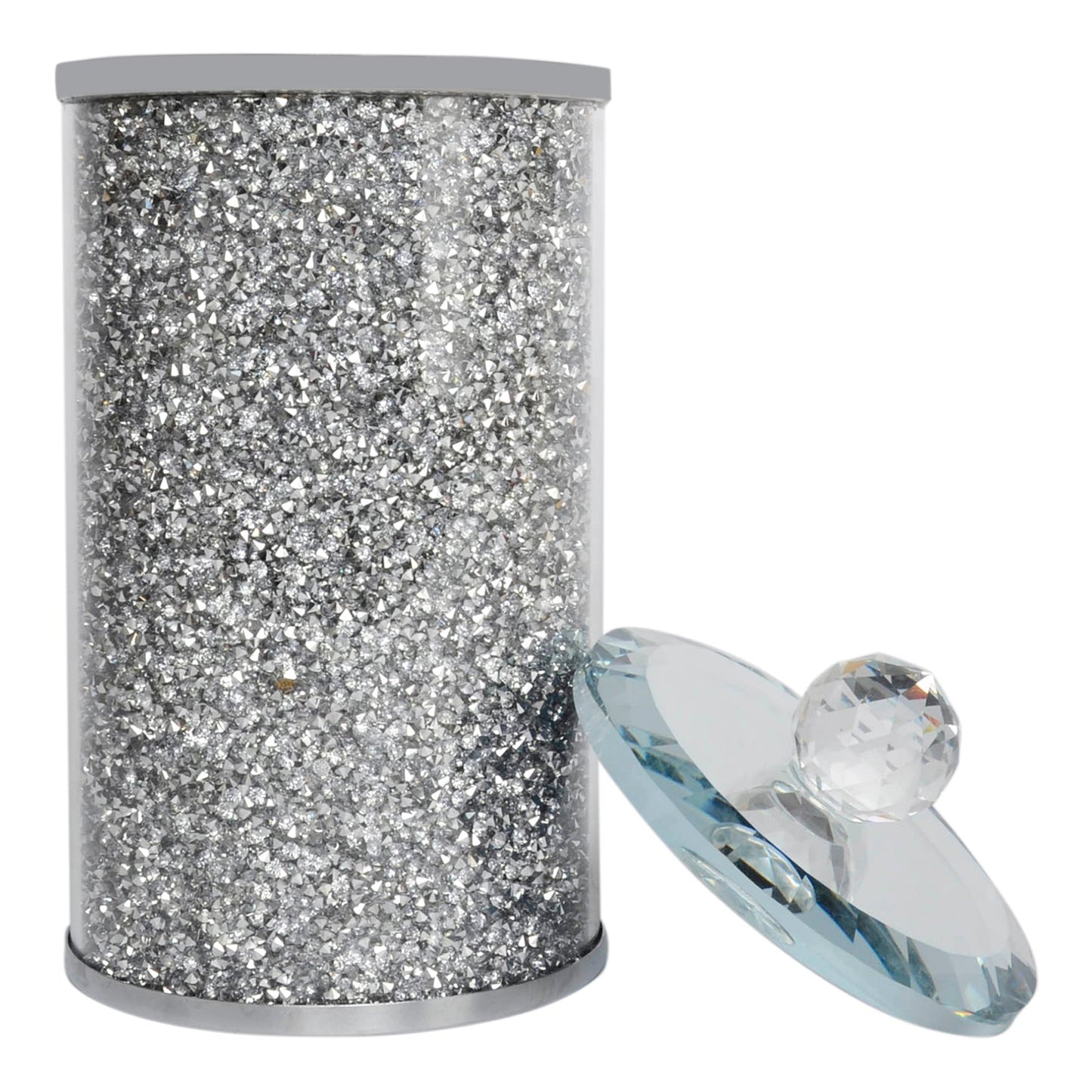 Silver Crushed Diamond Glass Canister in Gift Box