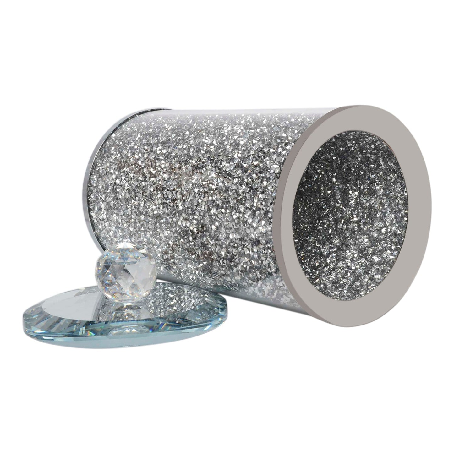 Silver Crushed Diamond Glass Canister in Gift Box