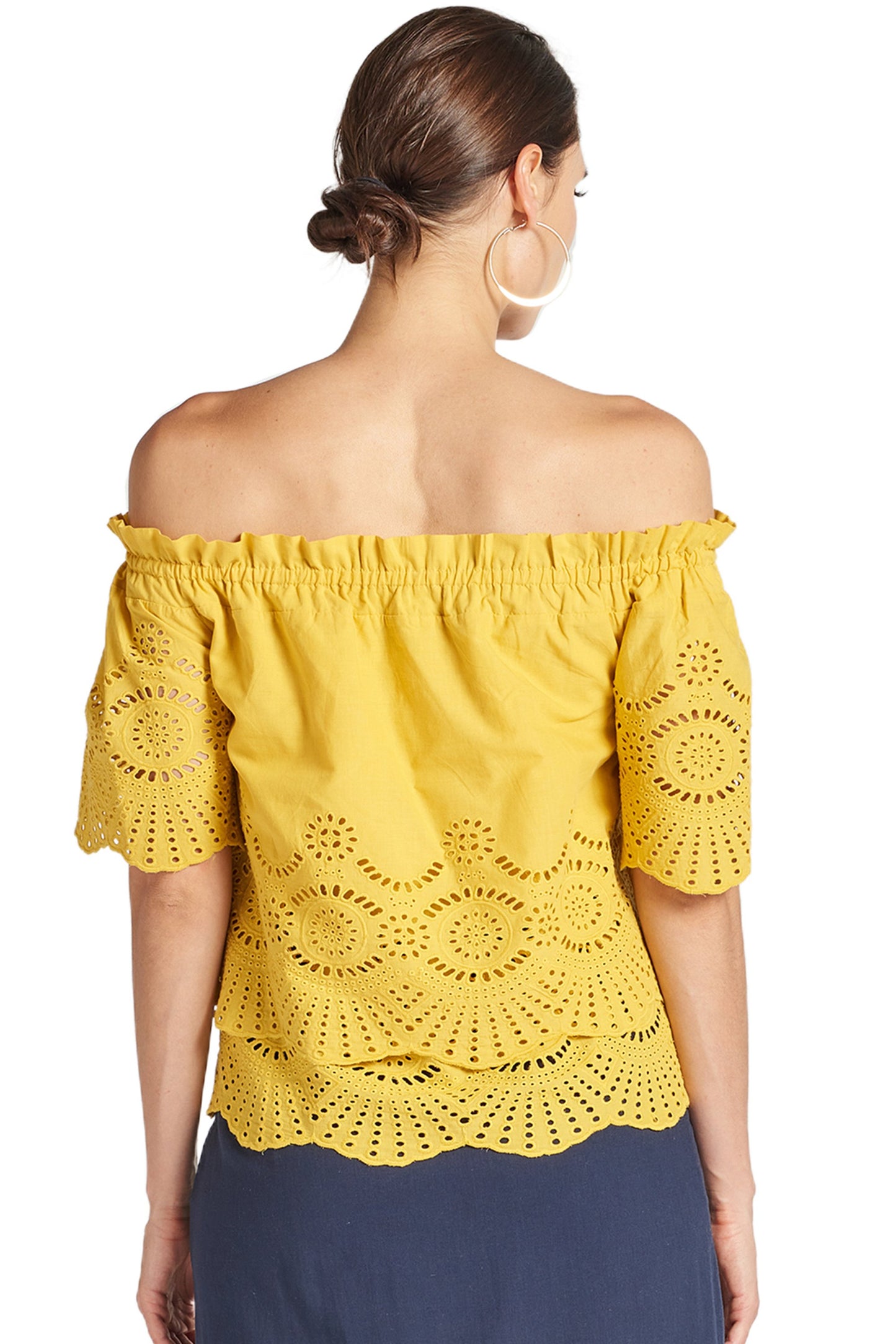 Marigold Daisy Top - Double layer off the shoulder cotton eyelet top