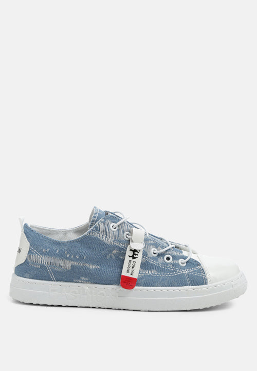 Men's Distressed Denim Lace-Up Casual Sneakers