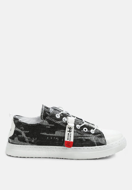 Men's Distressed Denim Lace-Up Casual Sneakers