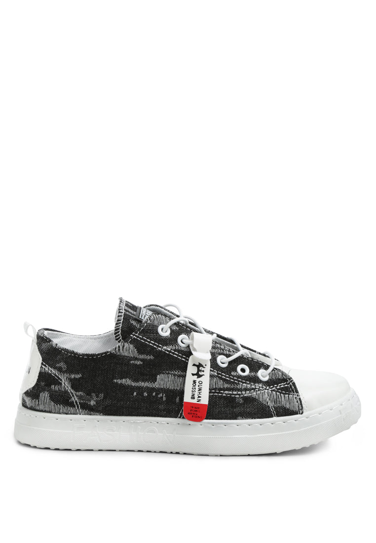 Men's Distressed Denim Lace-Up Casual Sneakers