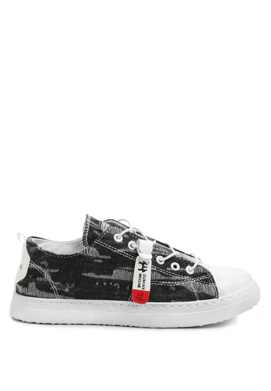 Men's Distressed Denim Lace-Up Casual Sneakers