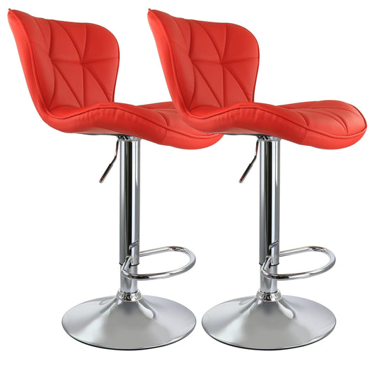 Elama 2 Piece Diamond Tufted Faux Leather Adjustable Bar Stool in Red