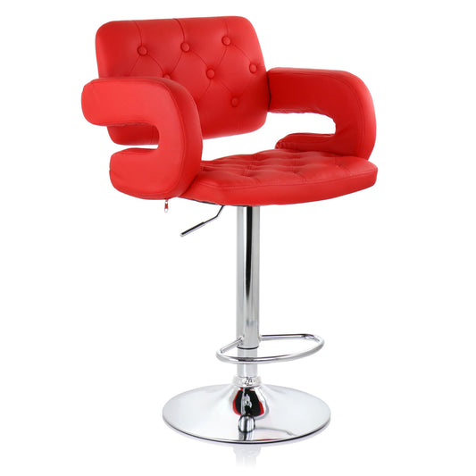 Elama Faux Leather Tufted Bar Stool in Red with Chrome Base and