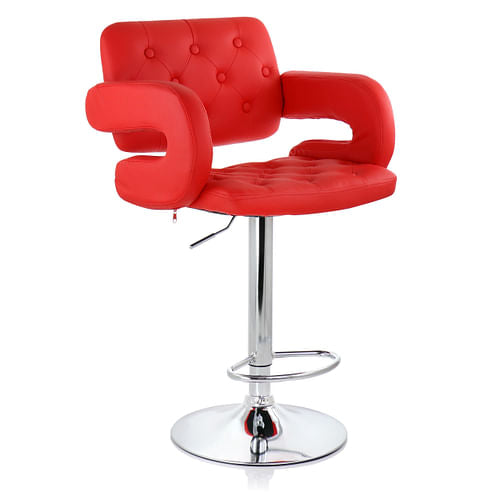Elama Faux Leather Tufted Bar Stool in Red with Chrome Base and