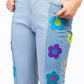 Embroidered Daisy Paneled Jeans Pants