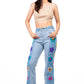 Embroidered Daisy Paneled Jeans Pants